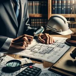 DALL·E 2024-06-19 14.31.03 – A detailed image of a forensic engineering scene in a legal context. An engineer is examining construction documents and blueprints in an office setti DALL·E 2024-06-19 14.31.03 - A detailed image of a forensic engineering scene in a legal context. An engineer is examining construction documents and blueprints in an office setti